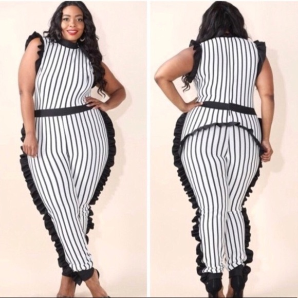 Sleeveless Striped Ruffle Jumpsuit - Picture 1 of 7